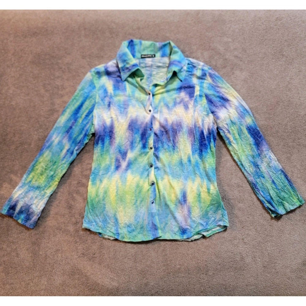 David Cline Top Women M Shirt Artsy Abstract "BLUEBELL" Fun Whimsy Festival Snap